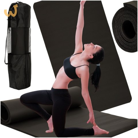 Mata fitness do ćwiczeń jogi gruba 185x83x1,5 cm czarna Mata fitness do ćwiczeń jogi gruba 185x83x1,5 cm czarna