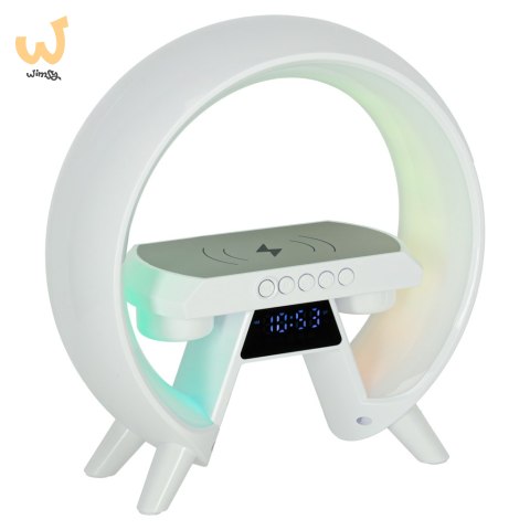 Lampka RGB z ładowarką indukcyjną z radiem biała Lampka RGB z ładowarką indukcyjną z radiem biała