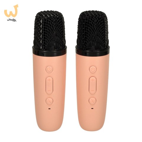 Zestaw do karaoke 2 mikrofony + głośnik przenośny BLUETOOTH USB LED różowy Zestaw do karaoke 2 mikrofony + głośnik przenośny BLUETOOTH USB LED różowy