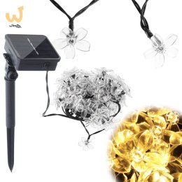 Lampki ogrodowe solarne kwiatki 7m 50LED ciepły biały