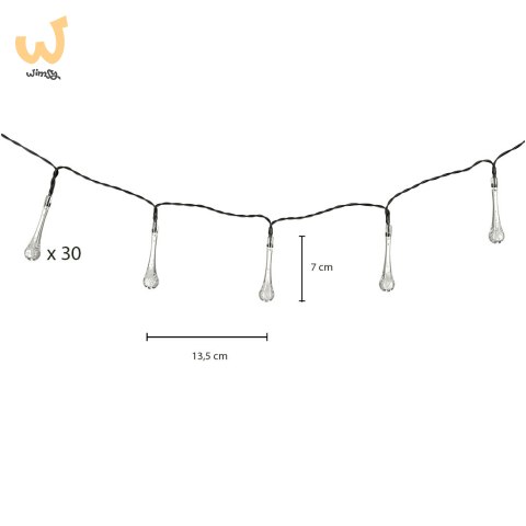 Lampki solarne ogrodowe łezki 6,5m 30LED zimny biały Lampki solarne ogrodowe łezki 6,5m 30LED zimny biały
