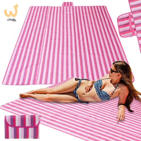 Mata plażowa koc piknikowy plażowy 200x200cm różowy Mata plażowa koc piknikowy plażowy 200x200cm różowy