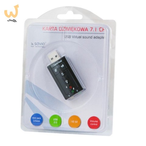 Karta dźwiękowe SAVIO ak-01 (Zewnętrzna; USB 2.0) Karta dźwiękowe SAVIO ak-01 (Zewnętrzna; USB 2.0)