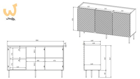 Komoda 3D2SZ ONDA 150x45xH85 zieleń Komoda 3D2SZ ONDA 150x45xH85 zieleń
