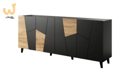 Komoda ETNA 200x42x82 czarny mat + dąb craft