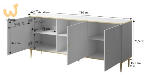 Komoda GLAMOUR 180x40x75,5 czarny mat + złoty Komoda GLAMOUR 180x40x75,5 czarny mat + złoty