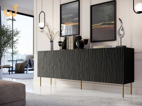 Komoda JUNGLE 190x40,5x74,5 czarny mat + złote nóżki Komoda JUNGLE 190x40,5x74,5 czarny mat + złote nóżki