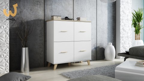 Komoda LOTTA 110 4D biały+ dąb sonoma Komoda LOTTA 110 4D biały+ dąb sonoma
