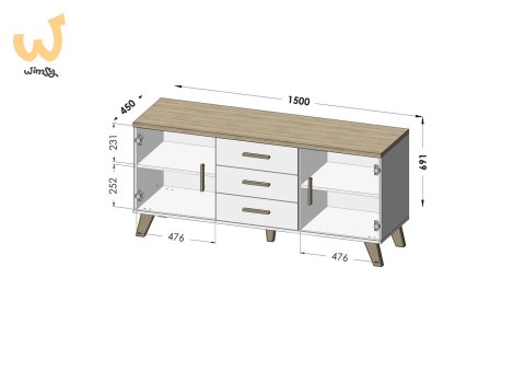 Komoda LOTTA 150 2D3S biały+ dąb sonoma Komoda LOTTA 150 2D3S biały+ dąb sonoma