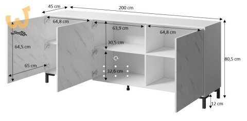 Komoda MARMO 3D 200x45xH80,5 biały mat/marmur biały Komoda MARMO 3D 200x45xH80,5 biały mat/marmur biały