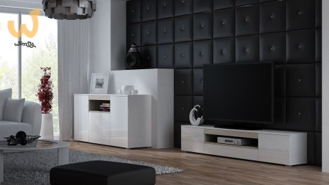 Komoda VIVA 150 biały/ biały połysk+ dąb sonoma Komoda VIVA 150 biały/ biały połysk+ dąb sonoma
