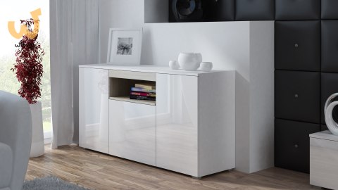 Komoda VIVA 150 biały/ biały połysk+ dąb sonoma Komoda VIVA 150 biały/ biały połysk+ dąb sonoma