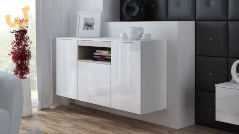 Komoda VIVA 150 biały/ biały połysk+ dąb sonoma Komoda VIVA 150 biały/ biały połysk+ dąb sonoma