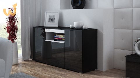Komoda VIVA 150 czarny/ czarny połysk+ biały Komoda VIVA 150 czarny/ czarny połysk+ biały