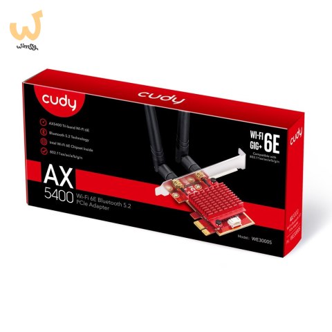 Karta sieciowa CUDY WE3000S AX5400 Wi-Fi 6 + BT 5.2 Intel AX210 Radiator PCIe Karta sieciowa CUDY WE3000S AX5400 Wi-Fi 6 + BT 5.2 Intel AX210 Radiator PCIe