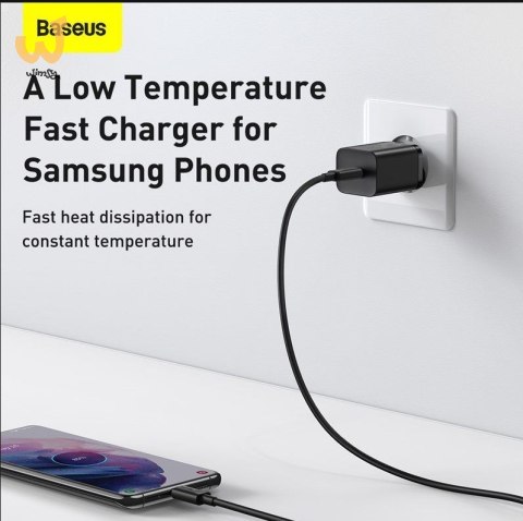 BASEUS ŁADOWARKA SIECIOWA Z KABLEM USB-C DO USB-C TZCCSUP-L01 SUPER SI 1C 25W CZARNA BASEUS ŁADOWARKA SIECIOWA Z KABLEM USB-C DO USB-C TZCCSUP-L01 SUPER SI 1C 25W CZARNA