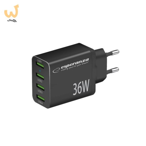 ESPERANZA ŁADOWARKA SIECIOWA 36W 4X USB-A QC 3.0 18W EZC107K ESPERANZA ŁADOWARKA SIECIOWA 36W 4X USB-A QC 3.0 18W EZC107K