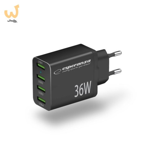 ESPERANZA ŁADOWARKA SIECIOWA 36W 4X USB-A QC 3.0 18W EZC107K ESPERANZA ŁADOWARKA SIECIOWA 36W 4X USB-A QC 3.0 18W EZC107K