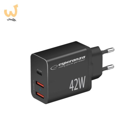 ESPERANZA ŁADOWARKA SIECIOWA 42W USB-C PD 30W / 2X USB-A 12W EZC106K ESPERANZA ŁADOWARKA SIECIOWA 42W USB-C PD 30W / 2X USB-A 12W EZC106K