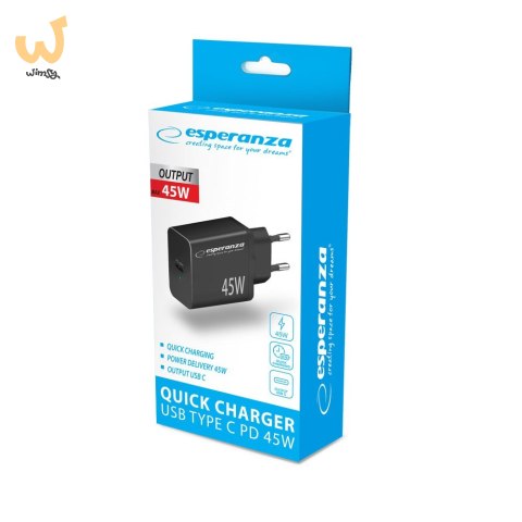 ESPERANZA ŁADOWARKA SIECIOWA 45W USB-C PD EZC108K ESPERANZA ŁADOWARKA SIECIOWA 45W USB-C PD EZC108K
