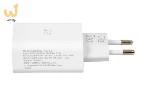 ŁADOWARKA SIECIOWA I-BOX C-36 PD20W USB-C + USB-A