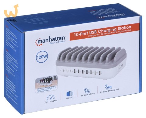 MANHATTAN 10-PORTOWA STACJA ŁADUJĄCA USB 120W 3X U MANHATTAN 10-PORTOWA STACJA ŁADUJĄCA USB 120W 3X U