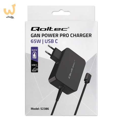 QOLTEC ŁADOWARKA GAN POWER PRO | 1XUSB-C | 65W | 5-20V | 3-3.25A | CZARNA QOLTEC ŁADOWARKA GAN POWER PRO | 1XUSB-C | 65W | 5-20V | 3-3.25A | CZARNA