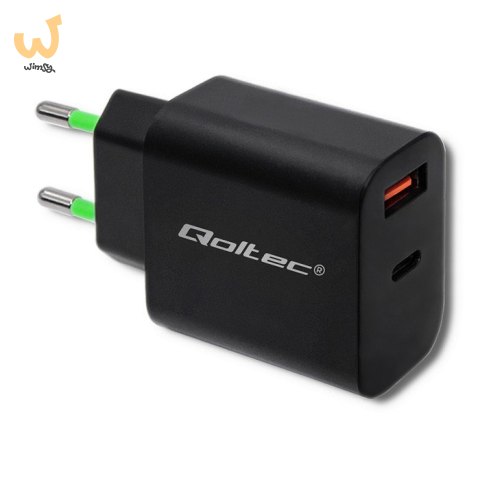 QOLTEC ŁADOWARKA SIECIOWA 18W | 5-12V | 1.5-3A | USB TYP C PD | USB QC 3.0 | CZARNA QOLTEC ŁADOWARKA SIECIOWA 18W | 5-12V | 1.5-3A | USB TYP C PD | USB QC 3.0 | CZARNA