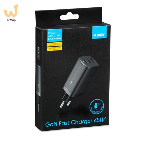 ŁADOWARKA SIECIOWA I-BOX C-65 GAN PD65W KABEL, CZARNA ŁADOWARKA SIECIOWA I-BOX C-65 GAN PD65W KABEL, CZARNA
