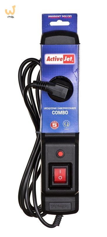 Listwa przeciwprzepięciowa Activejet COMBO 3gn/1,5m/cz (10A; 2300W) 1,5m; kolor czarny Listwa przeciwprzepięciowa Activejet COMBO 3gn/1,5m/cz (10A; 2300W) 1,5m; kolor czarny