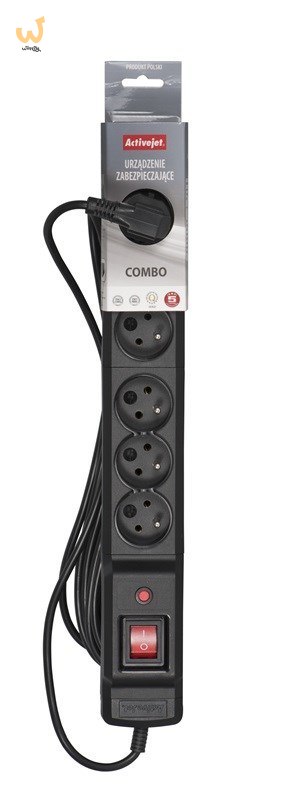 Listwa przeciwprzepięciowa Activejet COMBO 6gn/3m/cz (10A; 2300W) 3m; kolor czarny Listwa przeciwprzepięciowa Activejet COMBO 6gn/3m/cz (10A; 2300W) 3m; kolor czarny