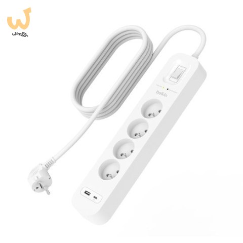 Listwa zasilająca Belkin Power Surge 4-PORT + 1xUSB-A +1xUSB-C 2.4A PD 525J 2m White Listwa zasilająca Belkin Power Surge 4-PORT + 1xUSB-A +1xUSB-C 2.4A PD 525J 2m White