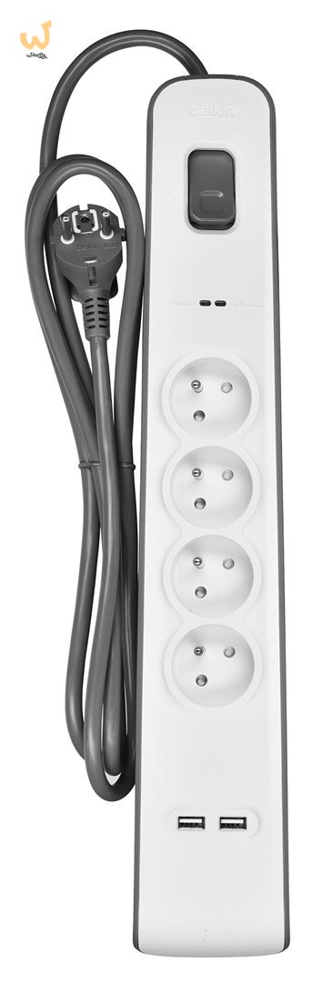 Listwa zasilająca Belkin Power Surge 4-PORT + 2xUSB-A 2.4A 525J 2m Grey/White Listwa zasilająca Belkin Power Surge 4-PORT + 2xUSB-A 2.4A 525J 2m Grey/White