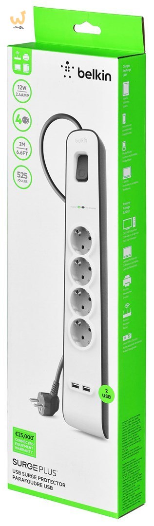 Listwa zasilająca Belkin Power Surge 4-PORT + 2xUSB-A 2m Grey/White Schuko Listwa zasilająca Belkin Power Surge 4-PORT + 2xUSB-A 2m Grey/White Schuko