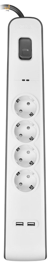 Listwa zasilająca Belkin Power Surge 4-PORT + 2xUSB-A 2m Grey/White Schuko Listwa zasilająca Belkin Power Surge 4-PORT + 2xUSB-A 2m Grey/White Schuko