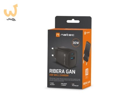 NATEC ŁADOWARKA RIBERA GAN 1X USB-A + 1X USB-C 30W CZARNA NUC-2141 NATEC ŁADOWARKA RIBERA GAN 1X USB-A + 1X USB-C 30W CZARNA NUC-2141