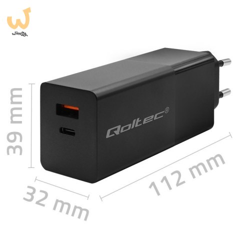 QOLTEC ŁADOWARKA GAN POWER PRO | 1XUSB-C | 1XUSB | 100W | 5-20V | 1.5-5A | PD | CZARNA QOLTEC ŁADOWARKA GAN POWER PRO | 1XUSB-C | 1XUSB | 100W | 5-20V | 1.5-5A | PD | CZARNA