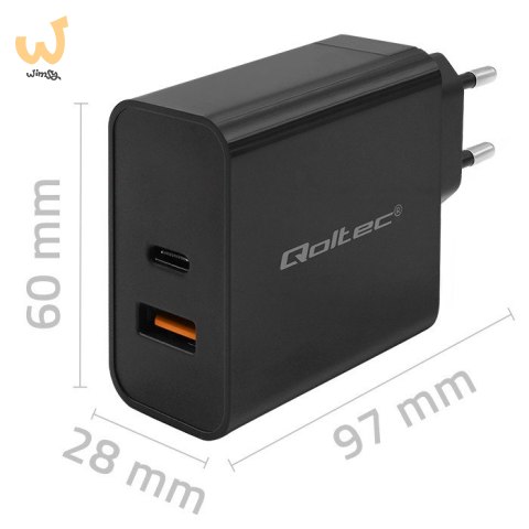 QOLTEC ŁADOWARKA SUPER QUICK PD | 1XUSB-C | 1XUSB | 90W | 5-20V | 2.4-4.35A | CZARNA QOLTEC ŁADOWARKA SUPER QUICK PD | 1XUSB-C | 1XUSB | 90W | 5-20V | 2.4-4.35A | CZARNA