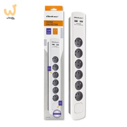 QOLTEC LISTWA ZASILAJĄCA ANTYPRZEPIĘCIOWA | 6 GNIAZD | 2 X USB | 1.8M | BIAŁO-SZARA