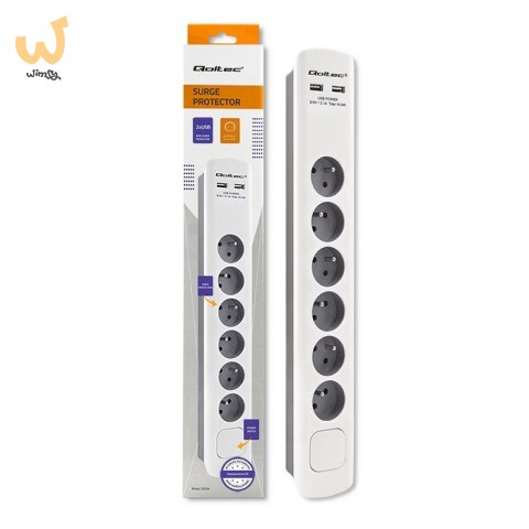 QOLTEC LISTWA ZASILAJĄCA ANTYPRZEPIĘCIOWA | 6 GNIAZD | 2 X USB | 1.8M | BIAŁO-SZARA QOLTEC LISTWA ZASILAJĄCA ANTYPRZEPIĘCIOWA | 6 GNIAZD | 2 X USB | 1.8M | BIAŁO-SZARA