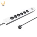 QOLTEC LISTWA ZASILAJĄCA ANTYPRZEPIĘCIOWA | 6 GNIAZD | 2 X USB | 1.8M | BIAŁO-SZARA