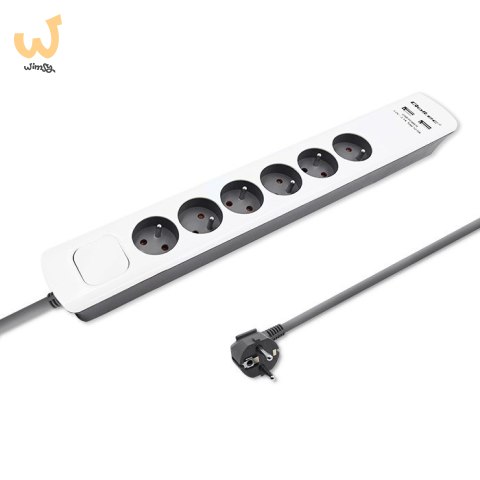 QOLTEC LISTWA ZASILAJĄCA ANTYPRZEPIĘCIOWA | 6 GNIAZD | 2 X USB | 1.8M | BIAŁO-SZARA QOLTEC LISTWA ZASILAJĄCA ANTYPRZEPIĘCIOWA | 6 GNIAZD | 2 X USB | 1.8M | BIAŁO-SZARA