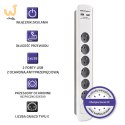 QOLTEC LISTWA ZASILAJĄCA ANTYPRZEPIĘCIOWA | 6 GNIAZD | 2 X USB | 1.8M | BIAŁO-SZARA
