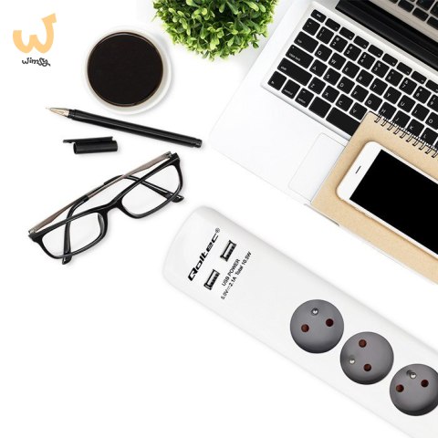 QOLTEC LISTWA ZASILAJĄCA ANTYPRZEPIĘCIOWA | 6 GNIAZD | 2 X USB | 1.8M | BIAŁO-SZARA QOLTEC LISTWA ZASILAJĄCA ANTYPRZEPIĘCIOWA | 6 GNIAZD | 2 X USB | 1.8M | BIAŁO-SZARA