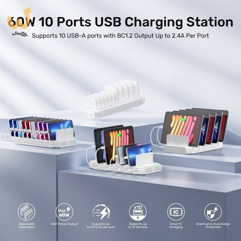 UNITEK STACJA ŁADUJĄCA 10X USB 2.4A 60W BIAŁA UNITEK STACJA ŁADUJĄCA 10X USB 2.4A 60W BIAŁA