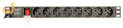 GEMBIRD LISTWA ZASILAJĄCA RACK 19" PDU EG-PDU-014-C14 1U, 10A, 8X SCHUKO, WTYK C14, KABEL 3M GEMBIRD LISTWA ZASILAJĄCA RACK 19" PDU EG-PDU-014-C14 1U, 10A, 8X SCHUKO, WTYK C14, KABEL 3M