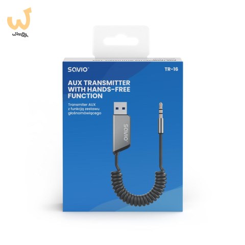 SAVIO TRANSMITER AUX, USB, BLUETOOTH 5.3, FUNKCJA ZESTAWU GŁOŚNOMÓWIĄCEGO, TR-16 SAVIO TRANSMITER AUX, USB, BLUETOOTH 5.3, FUNKCJA ZESTAWU GŁOŚNOMÓWIĄCEGO, TR-16