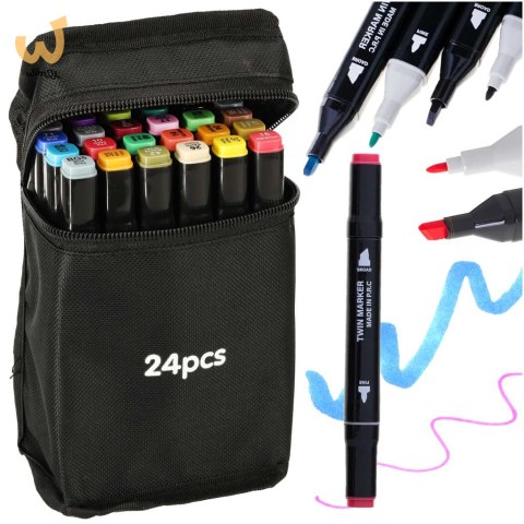 Markery dwustronne mazaki alkoholowe w etui 24 + podstawka Markery dwustronne mazaki alkoholowe w etui 24 + podstawka