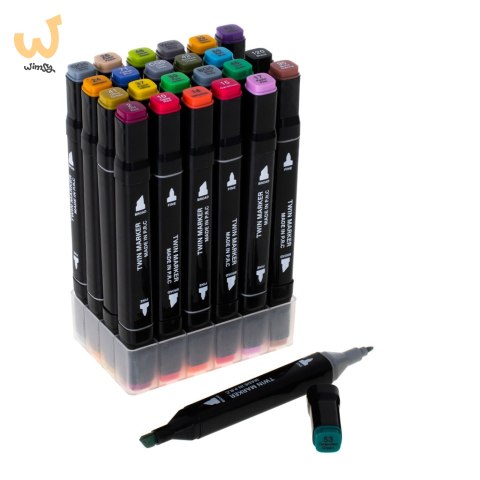 Markery dwustronne mazaki alkoholowe w etui 24 + podstawka Markery dwustronne mazaki alkoholowe w etui 24 + podstawka