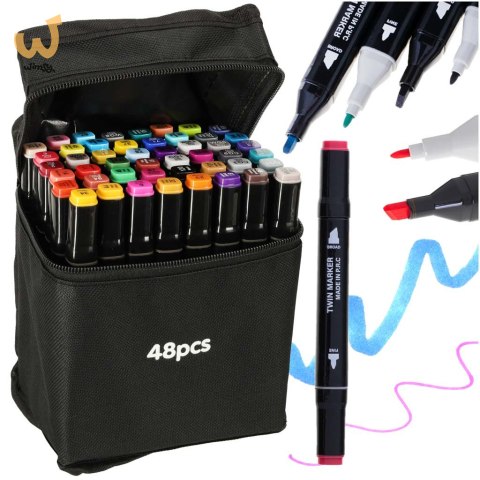 Markery dwustronne mazaki alkoholowe w etui 48 + podstawka Markery dwustronne mazaki alkoholowe w etui 48 + podstawka
